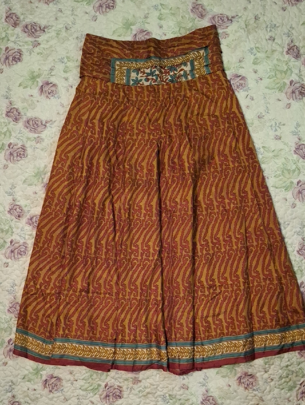 India Boutique Rust Red and Mustard Printed Midi Skirt/ Skort/ Wide-leg